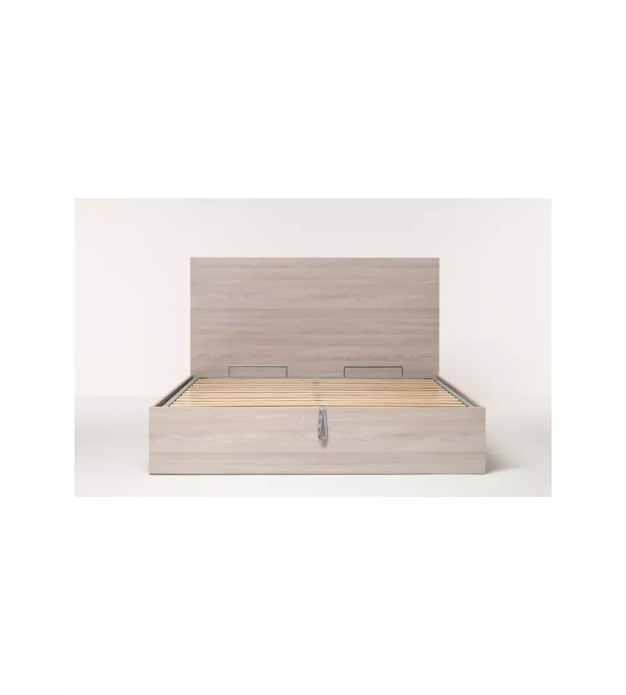 Letto matrimoniale "hi box" olmo naturale con rete e contenitore 160x190 cm